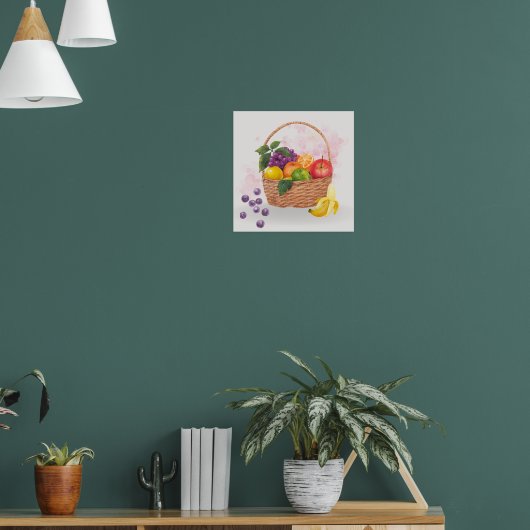 Levendig Fruitmand Watercolor Kunst Poster (Woonkamer 1)