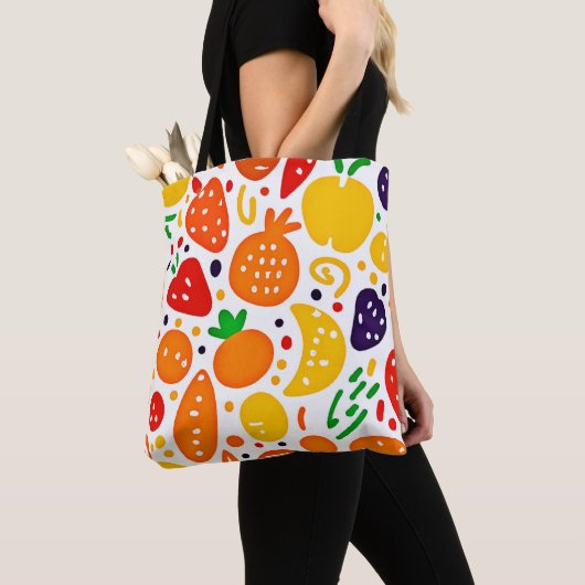 Levendig fruitpatroon tote bag (Dichtbij)