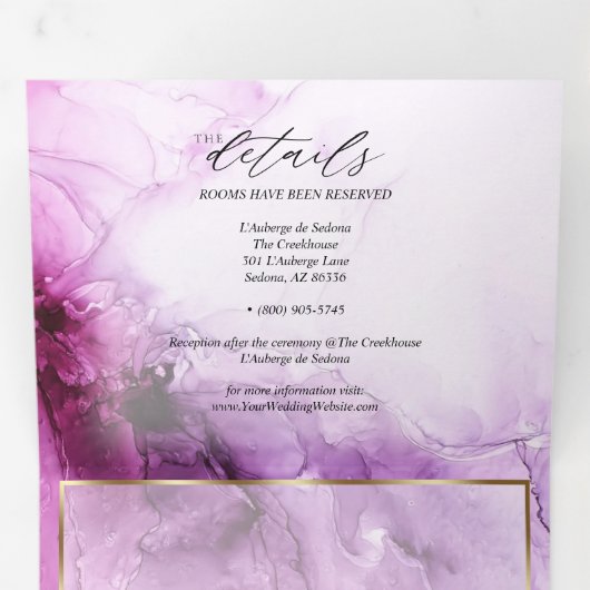 Levendig Fuchsia Abstracte Inkt Bruiloft Drieluik Uitnodiging (Binnenzijde eerst)