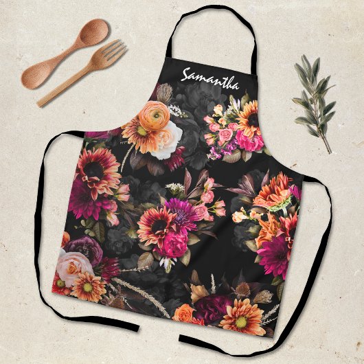 Levendig Fuchsia Oranje Bloemenkleuren Monogram Ca Schort