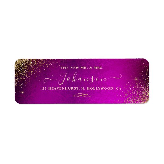 Levendig Fuschia+Faux Gold Glitter Retouradres Etiket (Voorkant)