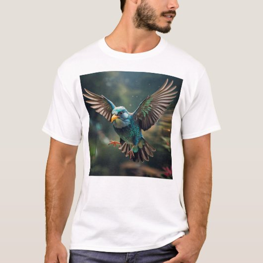 Levendig geanimeerd vogel Tattoo ontwerp T-shirt (Voorkant)