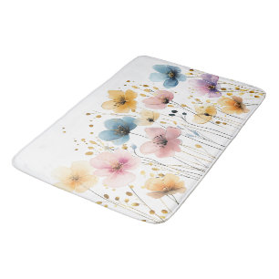 Levendig geel, blauw en roze Waterverf Bloemen Badmat
