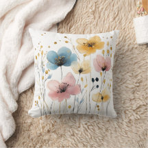 Levendig geel, blauw en roze Waterverf Bloemen