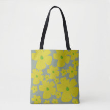 Levendig Geel Bloemmotief Saliegroene Tote Tas