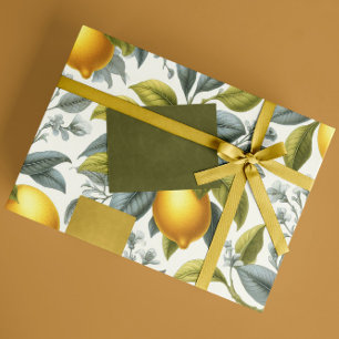 Levendig Geel Citroen en Blauw Aquarel Botanisch Cadeaupapier
