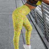 Levendig geel cyclisch chaospatroon leggings