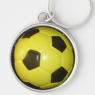 Levendig Geel en Zwart Voetbal Kunst Sleutelhanger