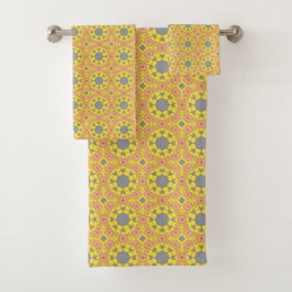 levendig geel geometrisch patroon met blauw en roo bad handdoek