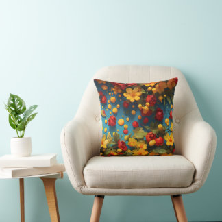 Levendig Geel & Rood Bloemmotief Ontwerp Kussen