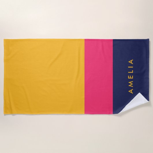 Levendig geel roze blauw kleurenblok strandlaken (Voorkant)