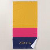 Levendig geel roze blauw kleurenblok strandlaken (Voorkant)