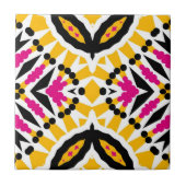 Levendig geel roze symmetrisch geometrisch tegeltje (Voorkant)