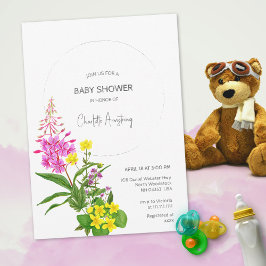Levendig geel roze Wildflower Script Baby shower Kaart