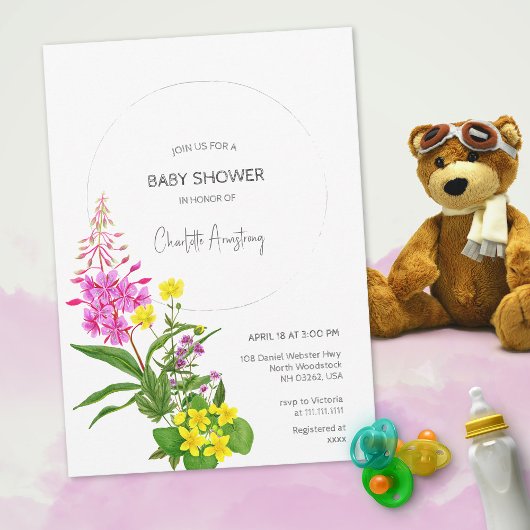 Levendig geel roze Wildflower Script Baby shower Kaart