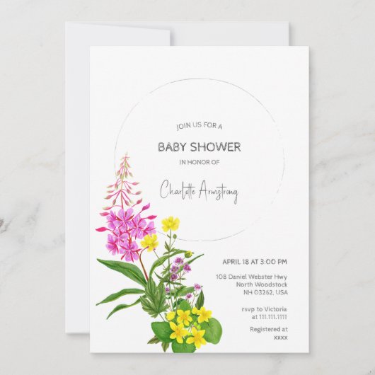 Levendig geel roze Wildflower Script Baby shower Kaart (Voorkant)