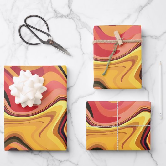 Levendig geel, sinaasappel en rood Abstract Flow Inpakpapier Vel (Voorkant)