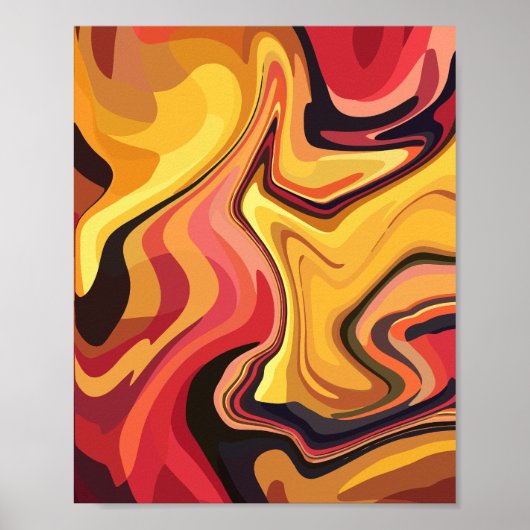 Levendig geel, sinaasappel en rood Abstract Flow Poster (Voorkant)
