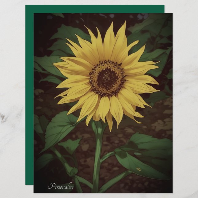 Levendig Geel SunFlower Green Scrapbook Paper (Voorkant / Achterkant)