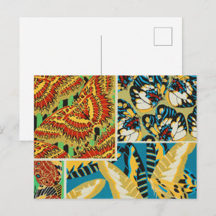 Levendig Geel & Teal Art Deco Vlinder Kunst Briefkaart