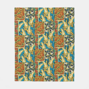 Levendig Geel & Teal Art Deco Vlinder Kunst Fleece Deken