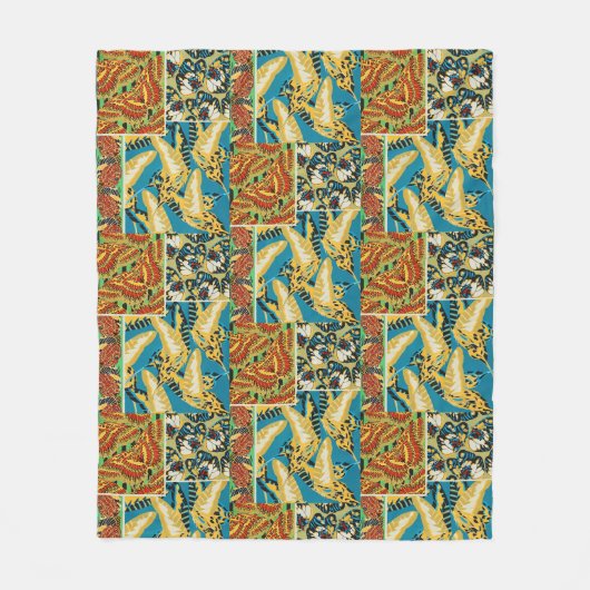 Levendig Geel & Teal Art Deco Vlinder Kunst Fleece Deken (Voorkant)