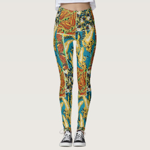 Levendig Geel & Teal Art Deco Vlinder Kunst Leggings