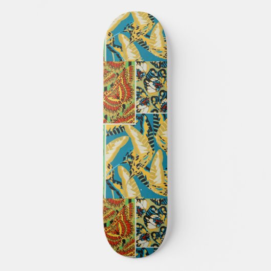 Levendig Geel & Teal Art Deco Vlinder Kunst Persoonlijk Skateboard (Voorkant)