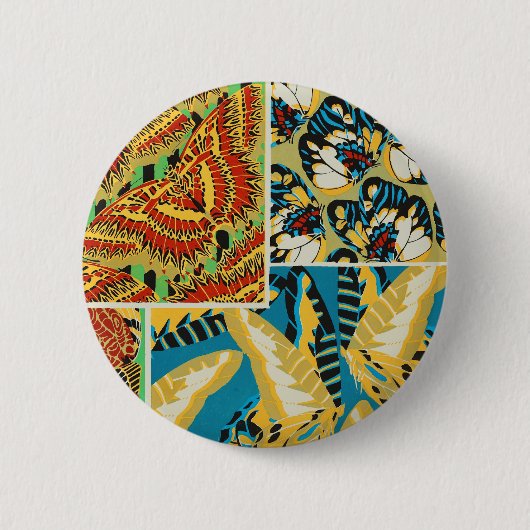 Levendig Geel & Teal Art Deco Vlinder Kunst Ronde Button 5,7 Cm (Voorkant)