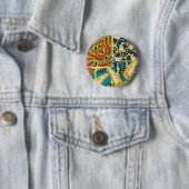 Levendig Geel & Teal Art Deco Vlinder Kunst Ronde Button 5,7 Cm (In situ)