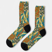 Levendig Geel & Teal Art Deco Vlinder Kunst Sokken (Links)