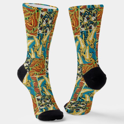 Levendig Geel & Teal Art Deco Vlinder Kunst Sokken (Gebogen)