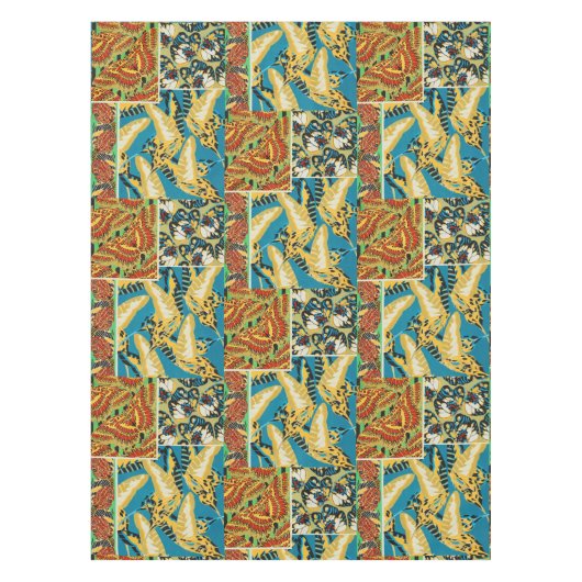 Levendig Geel & Teal Art Deco Vlinder Kunst Tafelkleed (Voorkant)