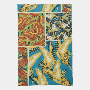 Levendig Geel & Teal Art Deco Vlinder Kunst Theedoek