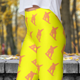 Levendig Geel Vrouwen Snowboarden Patroon Leggings