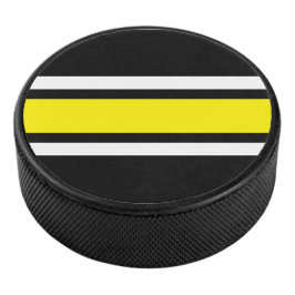 Levendig geel witte racing strepen zwarte achtergr hockey puck