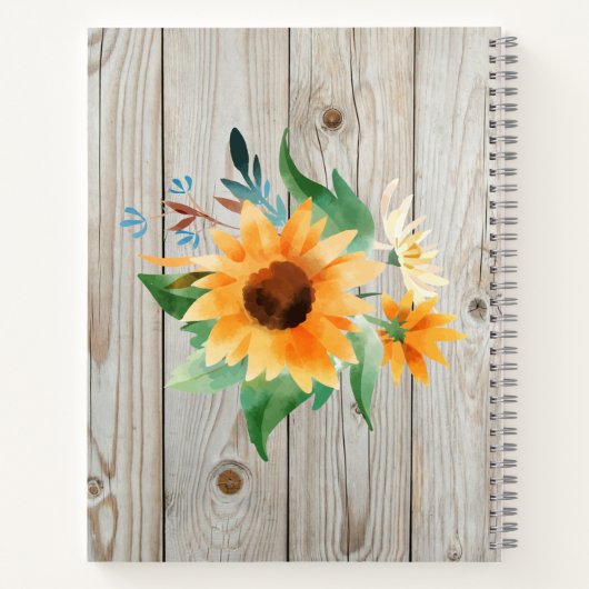 Levendig Geel Zonnebloem Waterverf Land Notitieboek (Achterkant)