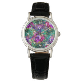 Levendig geïllustreerd pauwpatroon horloge