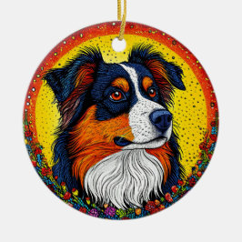Levendig geïllustreerd portret van een hond keramisch ornament