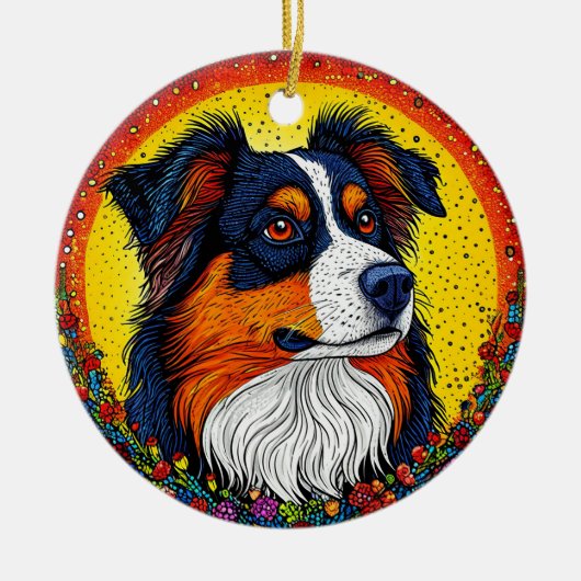 Levendig geïllustreerd portret van een hond keramisch ornament (Voorkant)
