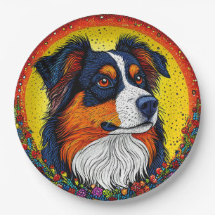 Levendig geïllustreerd portret van een hond papieren bordje