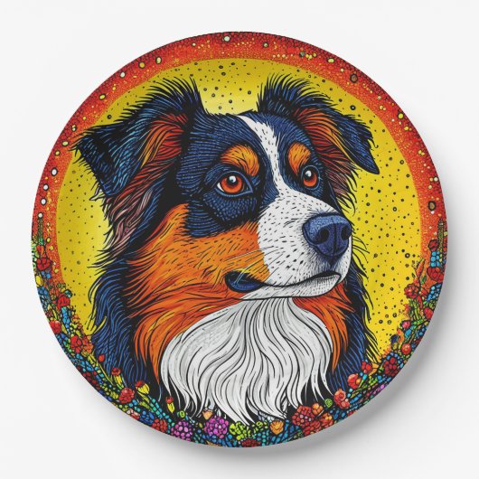 Levendig geïllustreerd portret van een hond papieren bordje (Voorkant)