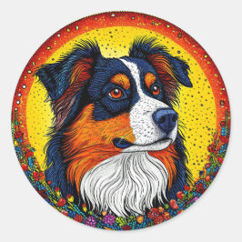 Levendig geïllustreerd portret van een hond ronde sticker