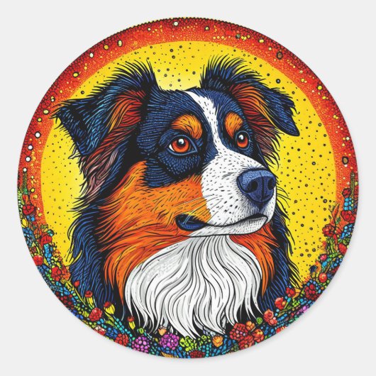 Levendig geïllustreerd portret van een hond ronde sticker (Voorkant)