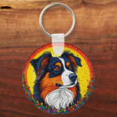 Levendig geïllustreerd portret van een hond sleutelhanger (Voorkant)