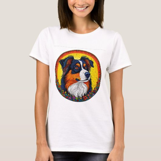 Levendig geïllustreerd portret van een hond t-shirt (Voorkant)
