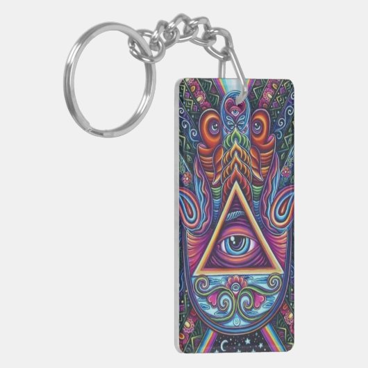 Levendig gekleurd alziend oog sleutelhanger (Voorkant Links)