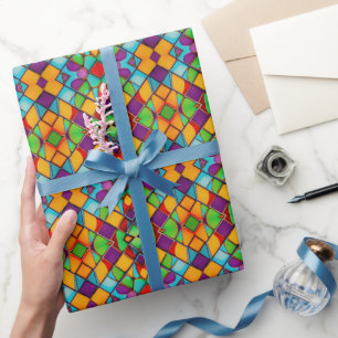 Levendig gekleurd Glas in lood vensterpatroon Cadeaupapier