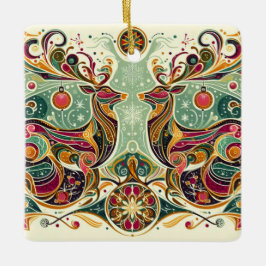 Levendig gekleurd rendier keramisch ornament