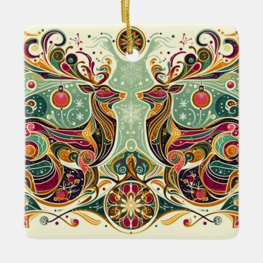 Levendig gekleurd rendier keramisch ornament (Voorkant)